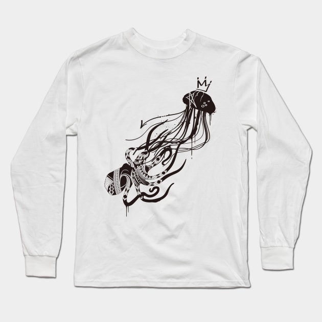 Octopus and Jellyfish (Monochrome) Long Sleeve T-Shirt by TurkeysDesign